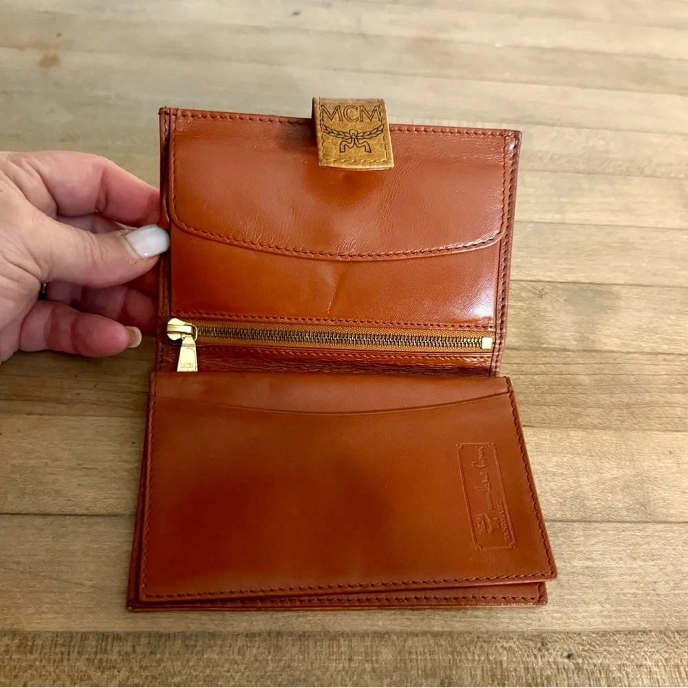 MCM Vintage Unisex Visetos Leather Compact Bifold Wallet in Cognac - Picture 6 of 12